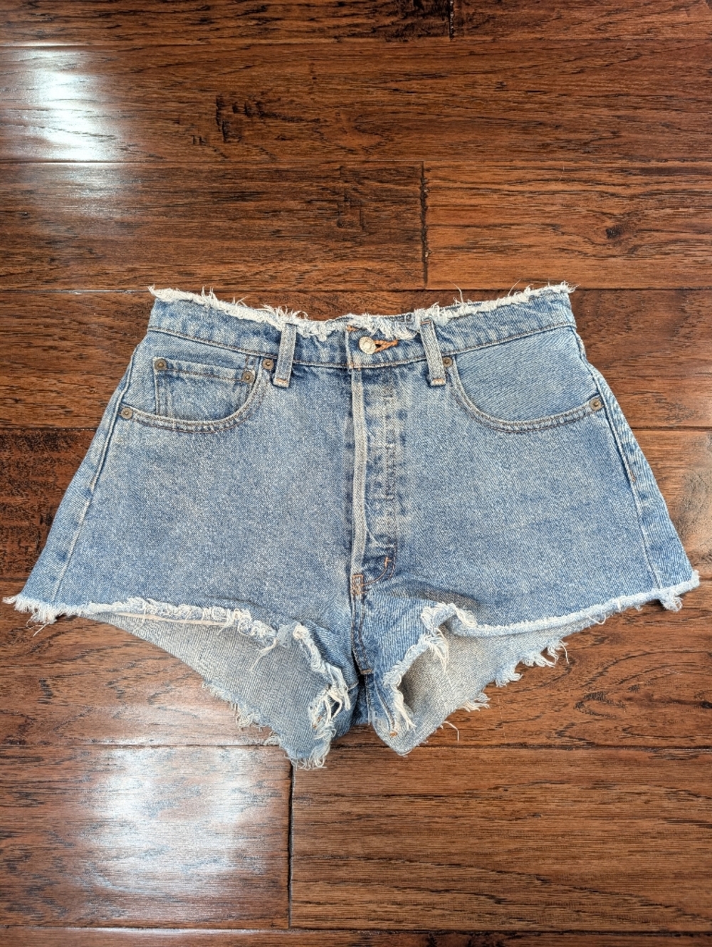 Moussy Frayed Hem and Waistband Button Fly Denim Shorts Size 2